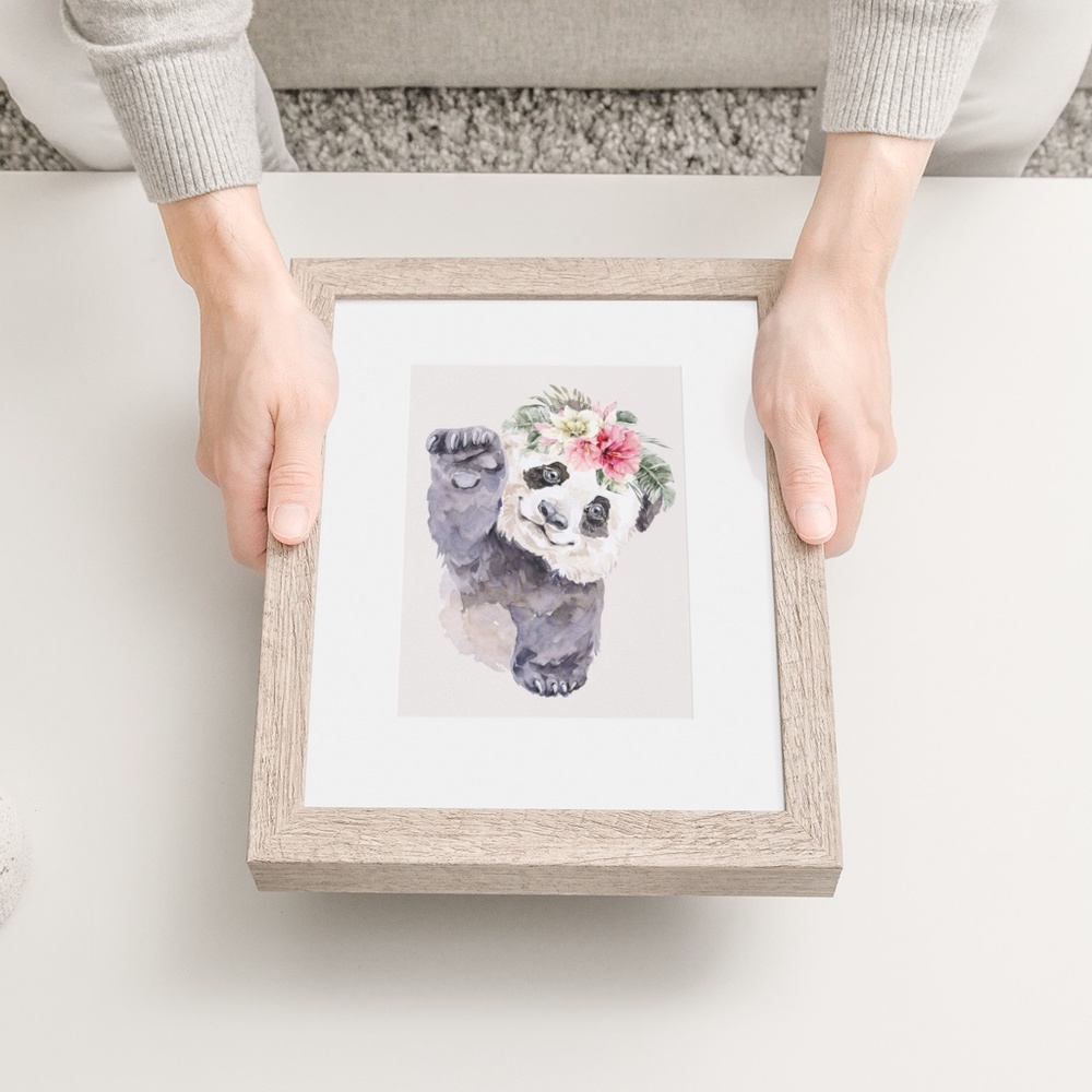 Watercolor Floral Panda Wall Art Illustration Print Poster Card Unframed - Picture 7 of 9
